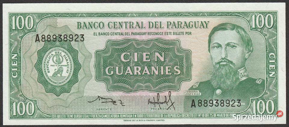 Paragwaj	100 guaranies	1982 STAN BANKOWY UNC Łódź