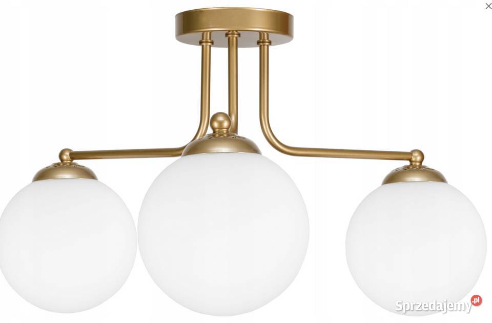 LAMPA SUFITOWA PLAFON ŻYRANDOL ZŁOTA BIAŁE KULE Choroszcz