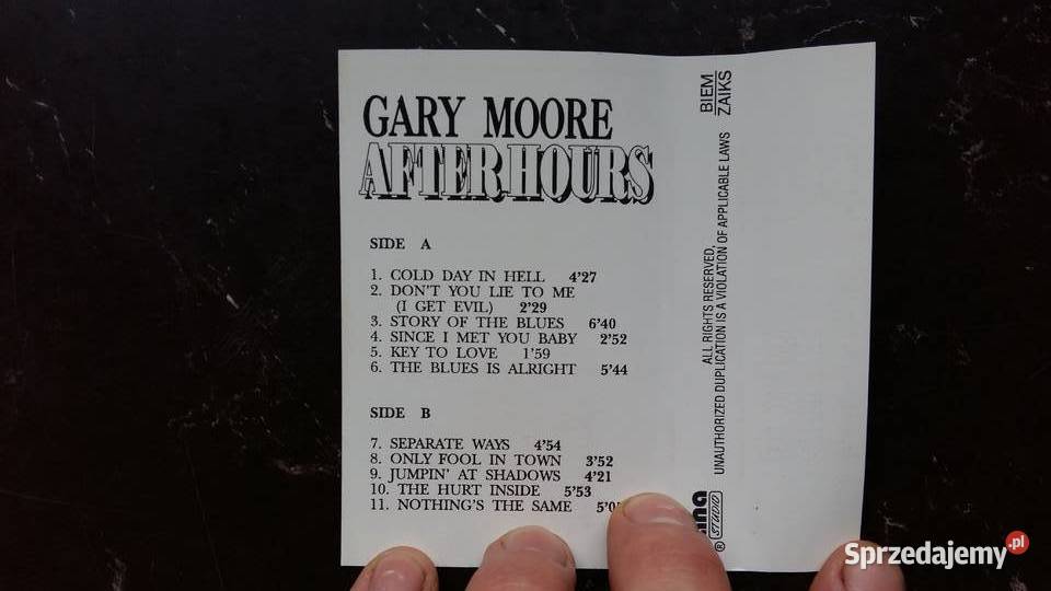 Kaseta magnetofonowa Gary Moore After hours Wyd podlaskie Siemiatycze
