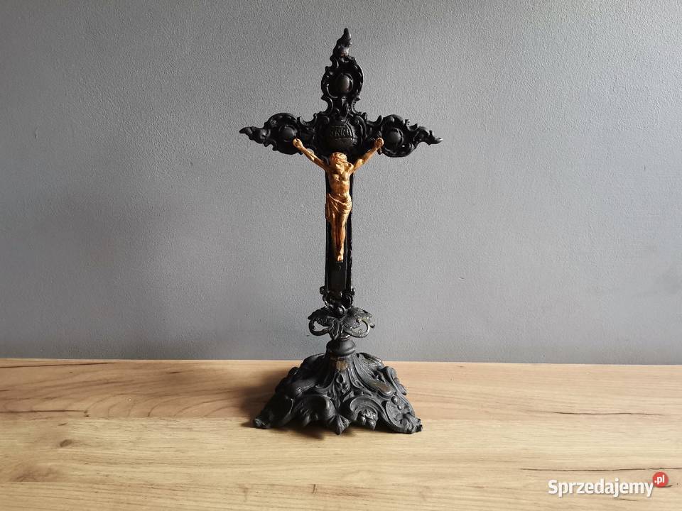 Stary duży Krzyż mosiężny Krucyfiks Pasyjka Katowice