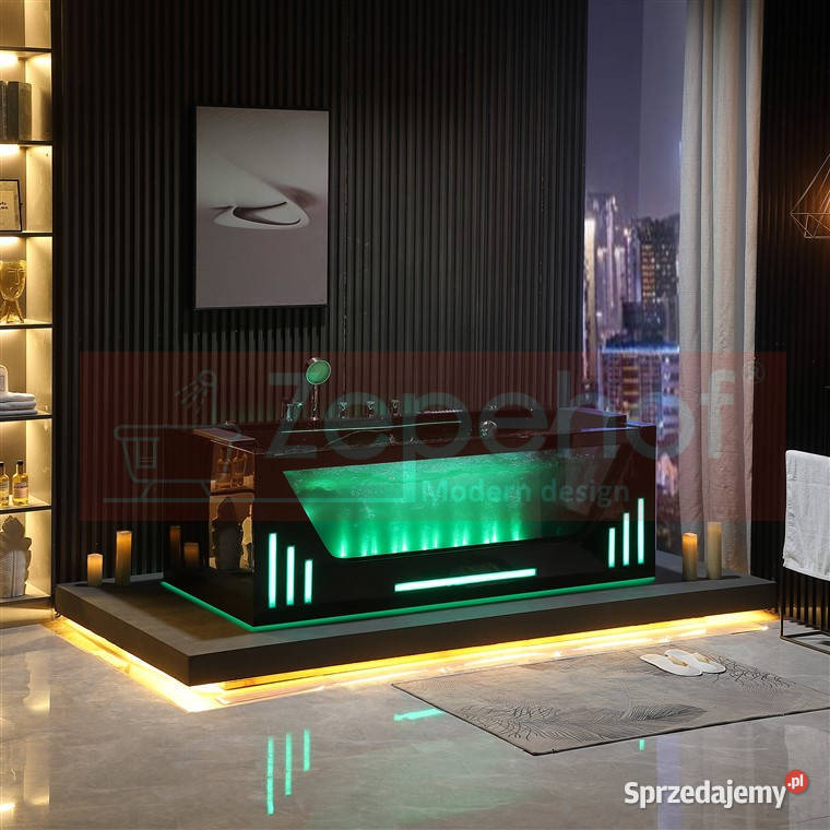 Czarna wanna z hydromasażem EB7066 prostokątna Materiały budowlane