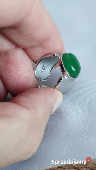 Pierścień srebro S925 z zielonym agatem srebro