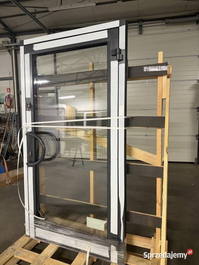 Drzwi aluminiowe ocieplone 3 szyby antracyt RAL Sieradz