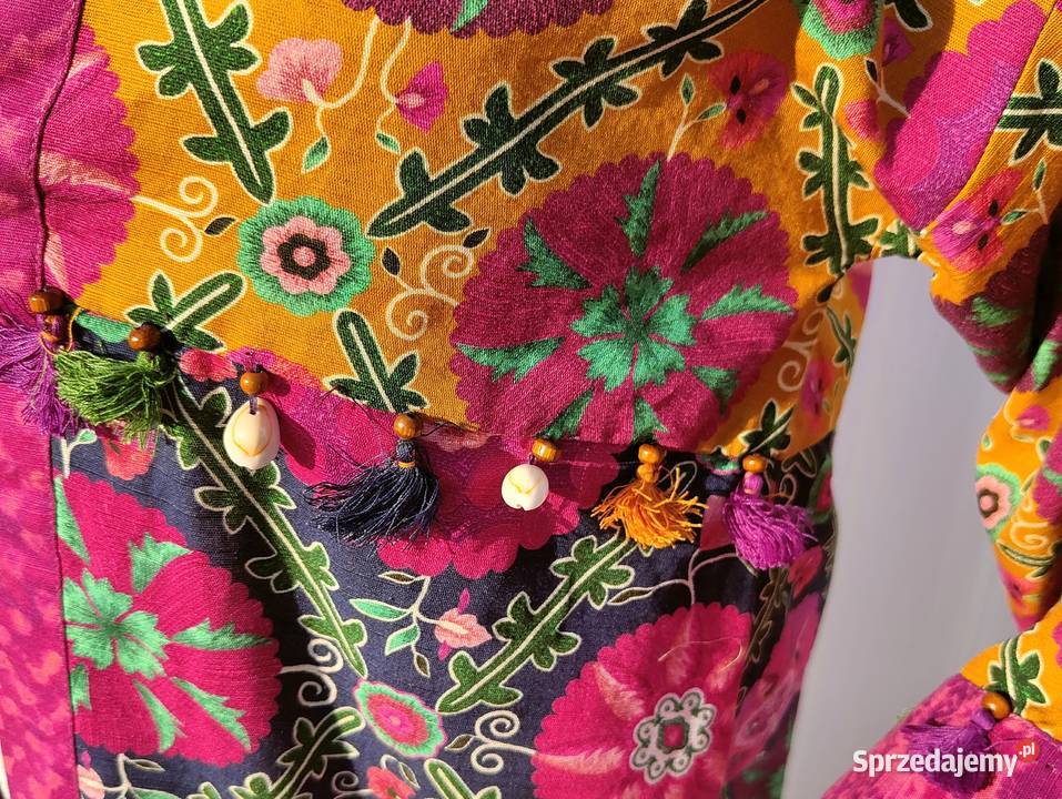 Długa narzutka kimono M 38 kolorowe bawełna folk Szczecin