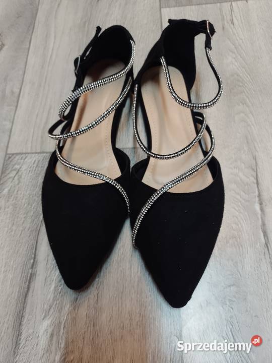 4243 Czarne bogato zdobione Baleriny wieczorowe Obuwie Kraków