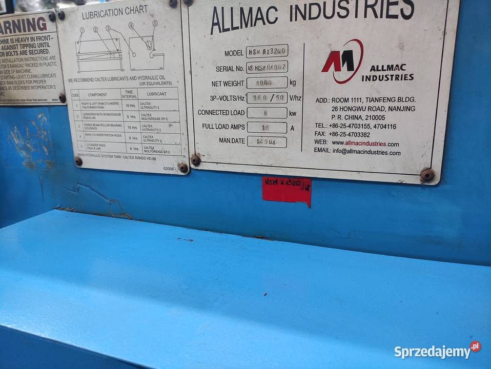 gilotyna hydrauliczne nozyce gilotynowe 8 X 3200 Częstochowa sprzedam