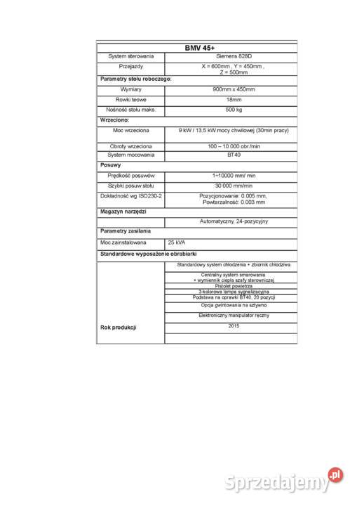Pionowe centrum obróbcze model Agni model BMV 45 Produkcja małopolskie Tarnów