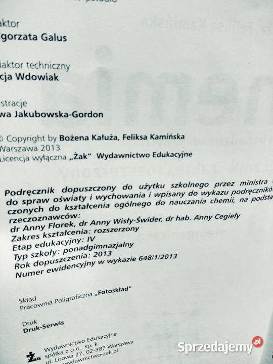 Chemia 1 żak rozszerzony zbiór zadań Antykwariat Warszawa sprzedam