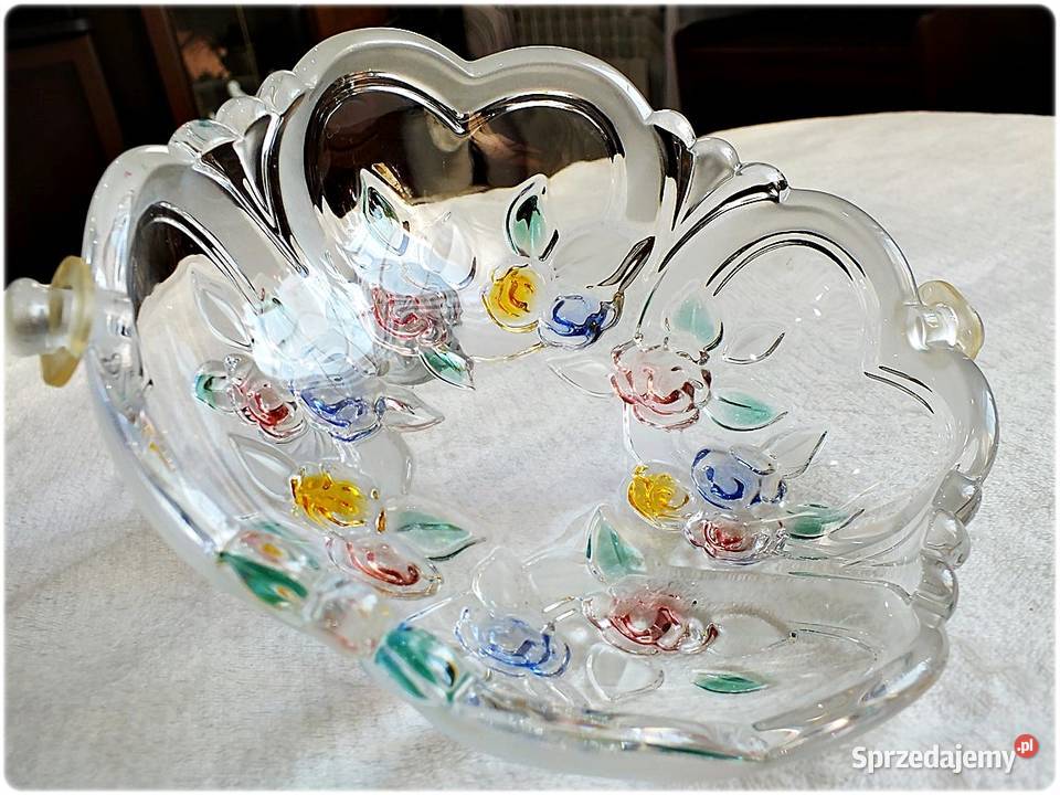 Patera szklana w kwiaty Szkło kryształowe Żary