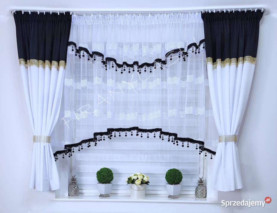 Firana Gotowa biała z markizety z czarnymi Kłodzko