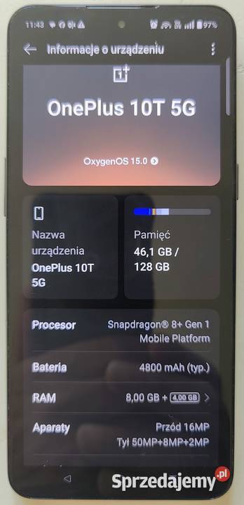 Telefon Smartfon OnePlus 10 T CPH2415 8 RAM 128 Inowrocław