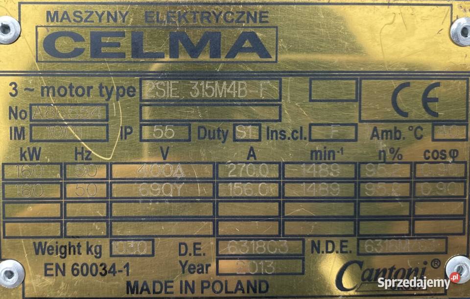 silnik elektryczny 160kW 1489obr 3fazowy OBCE Pigża