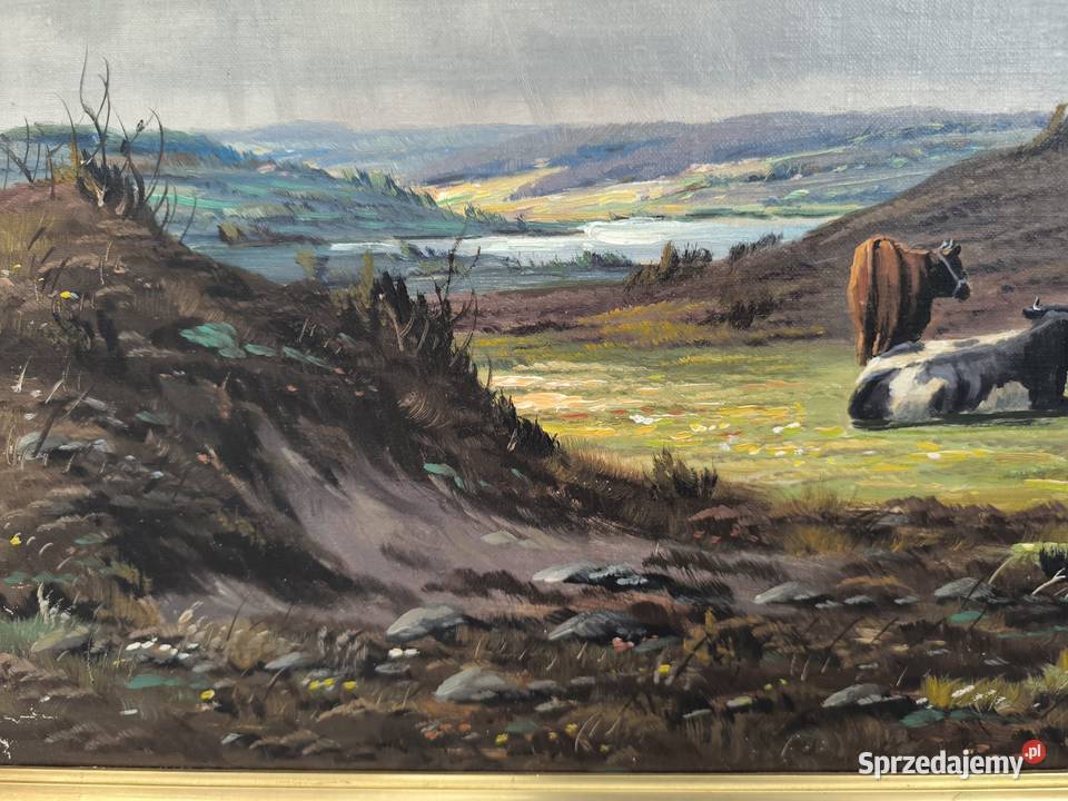 Piękny obraz olejny scena rodzajowa sygnowany Łódź