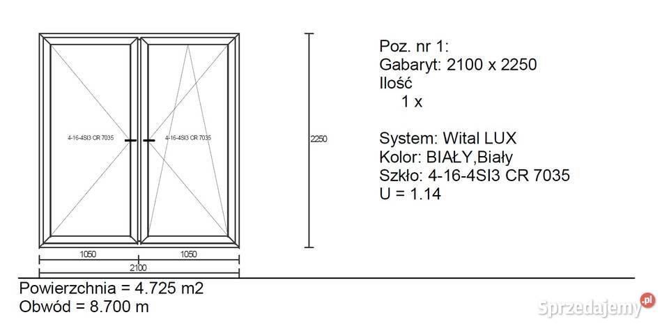 Drzwi balkonowe PCV 2100 x 2250 BIAŁE