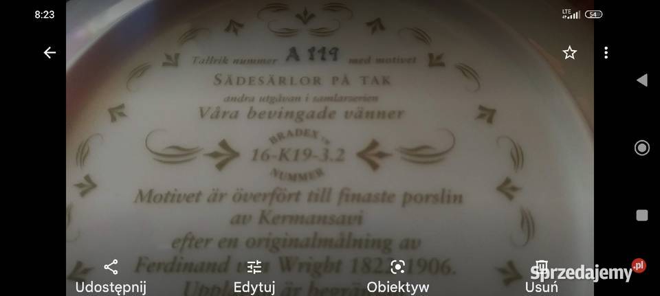 Talerz kolekcjonerski Bradex Ptaki porcelana Wrocław