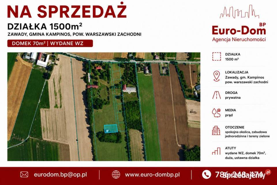 Działka 1500m2 z domkiem gmKampinos Zawady