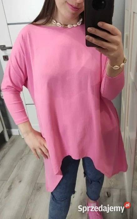 Bluzka damska tunika z kieszeniami różowa 3/4 Bluzki i koszule Poznań