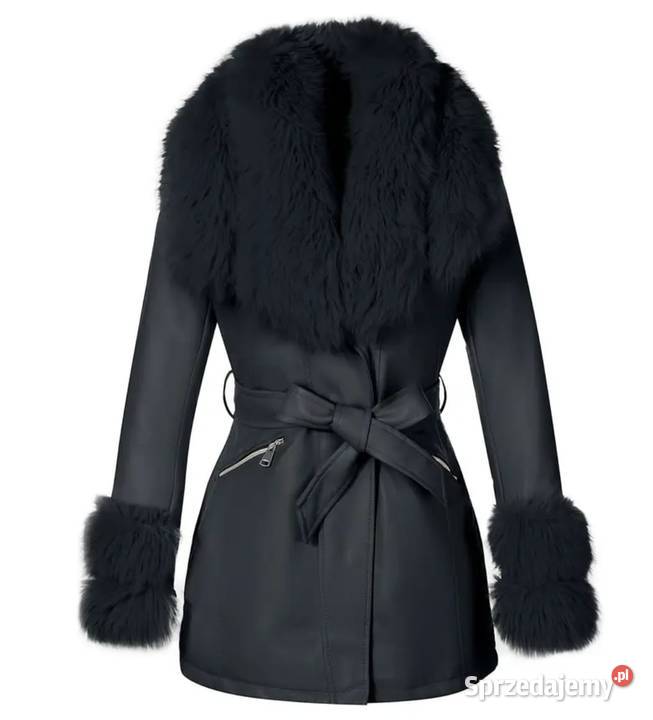 Kurtka ekoskóra ocieplanaz futerkiem i paskiem łódzkie Pątnów