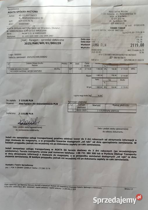 Sprzedam nowy materac Empiria Recovery 160x200 Wrocław