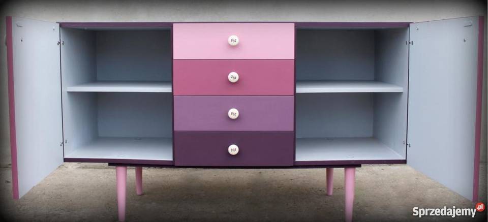 Komoda szafka prl fiolet ombre vintage nowa Meble