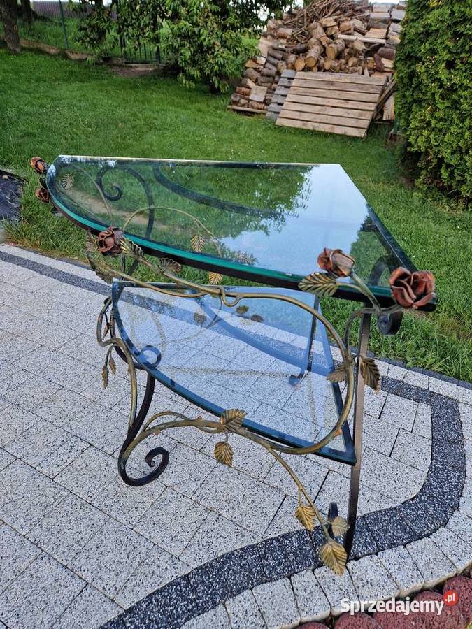 Stolik szklany narożny kuty stelaż Meble Pisarzowa