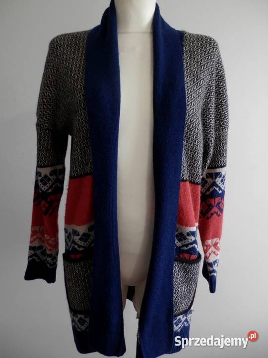 Sweter Blezer Wełna Jagnięca Angora Długi niebieski