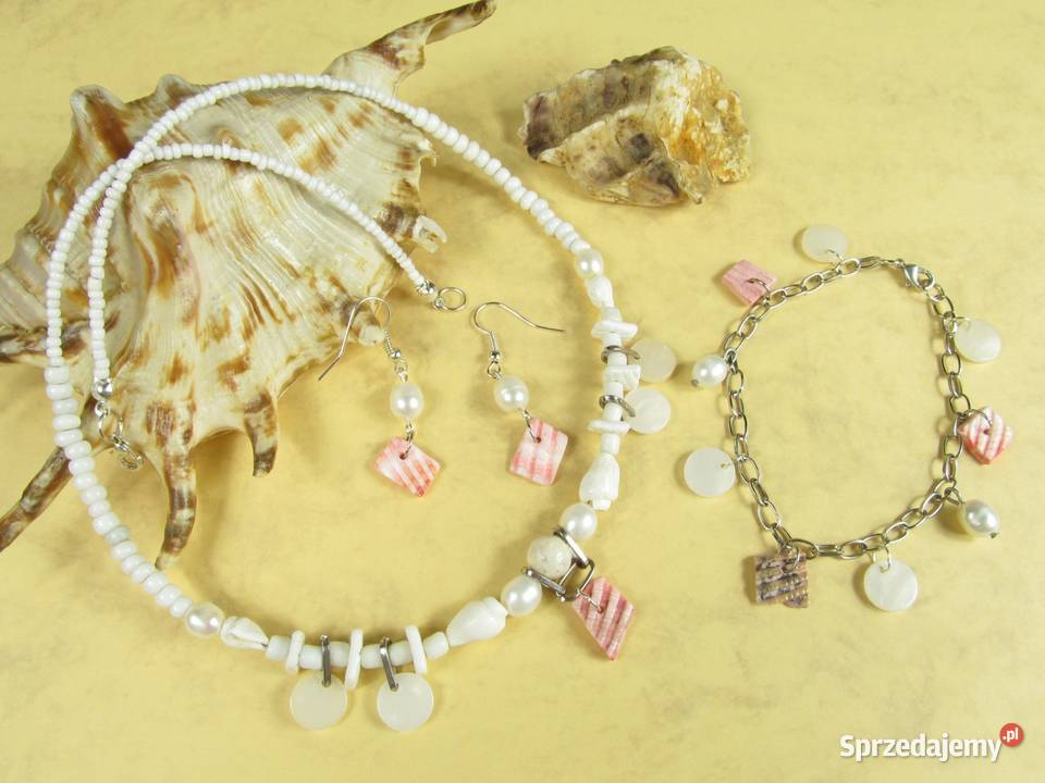 Naszyjnik bransoletka kolczyki zestaw biały róż śląskie Katowice