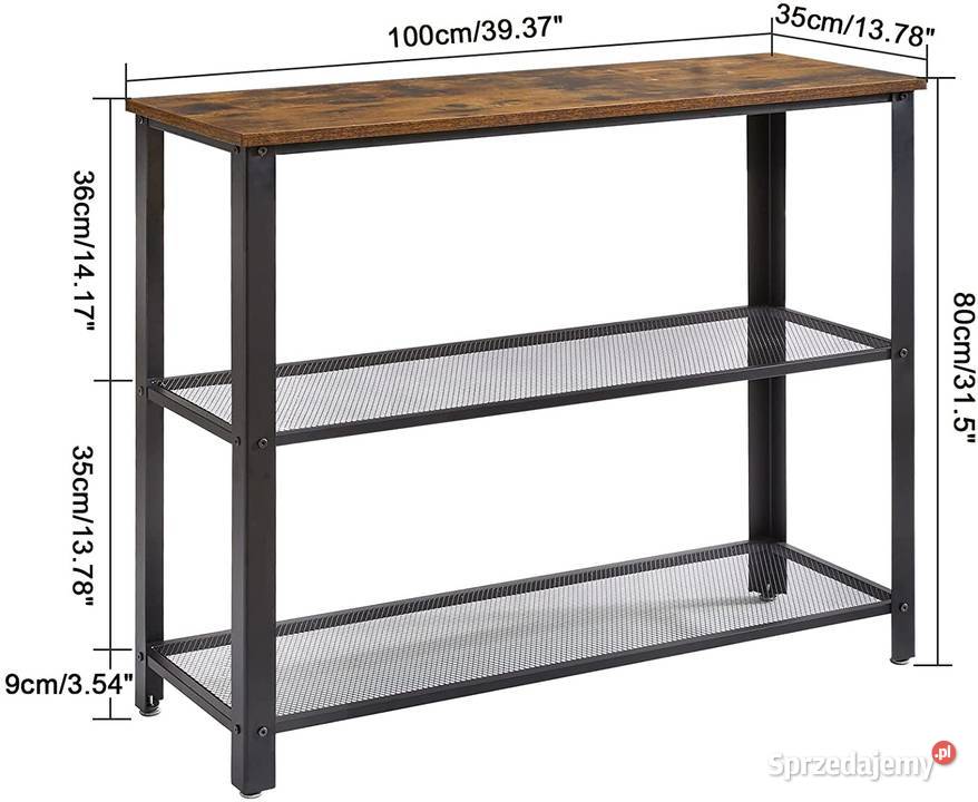 stolik boczny konsola vintage 2 półki metalowe 100cm