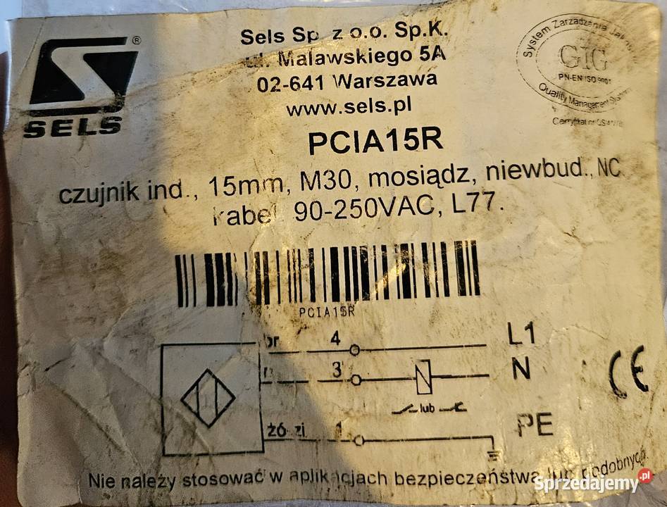 Indukcyjny Czujnik Zbliżeniowy SELS PCIA15R M30