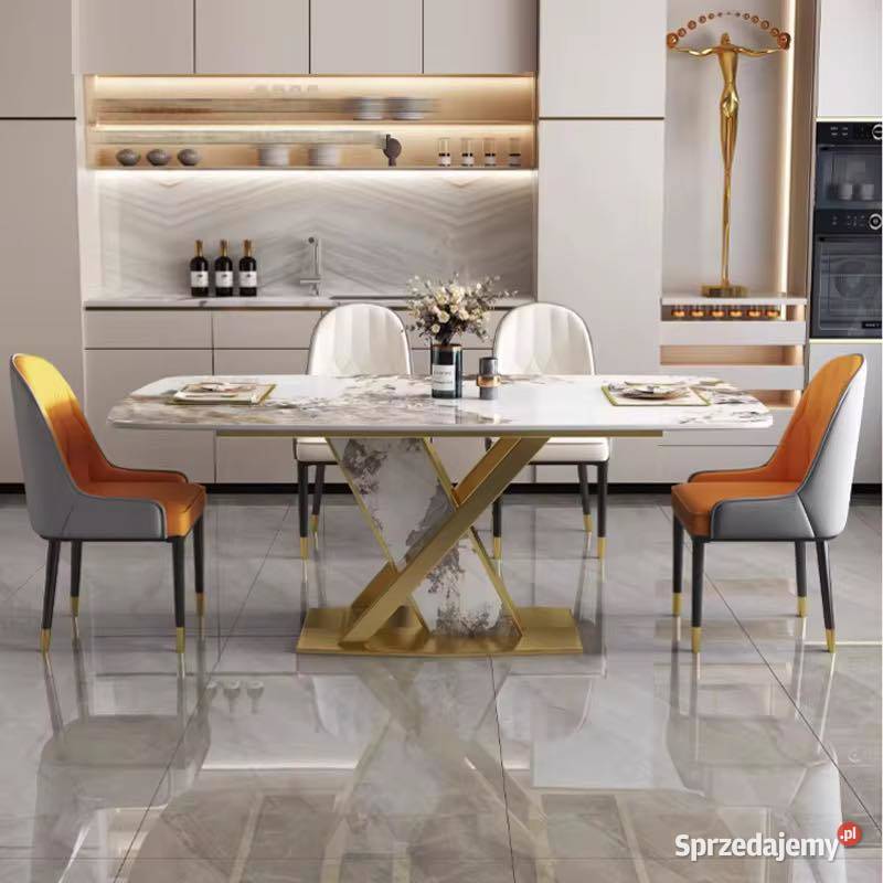 Stół złoty okrągły Glamour Nowojorski z Golkowice