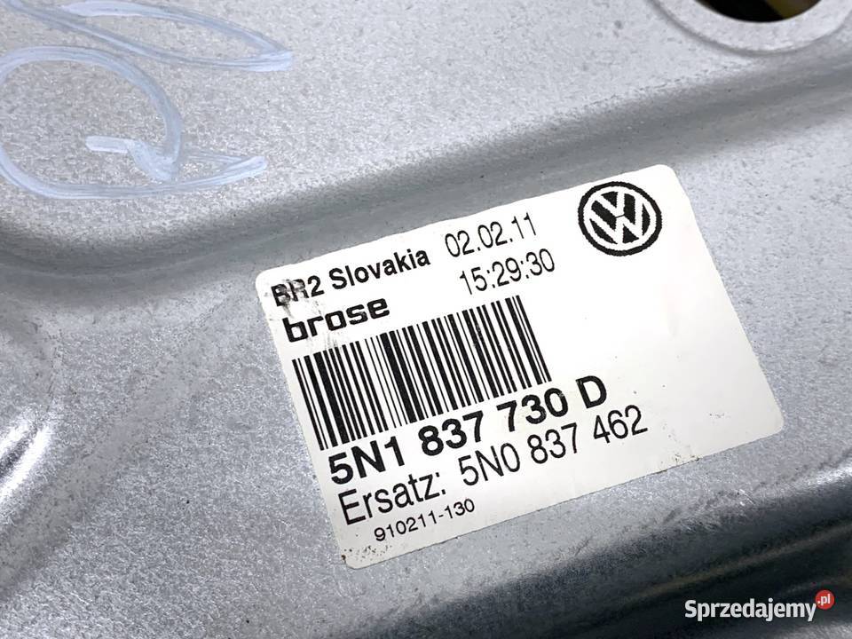 PODNOŚNIK SZYBY PRAWY PRZÓD VW TIGUAN 5N1837730D Mechanizmy opuszczania szyb