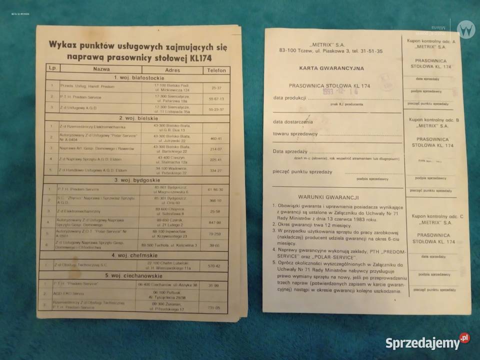 Sprzedam dokumenty dotyczące prasowalnicy Bukowno sprzedam