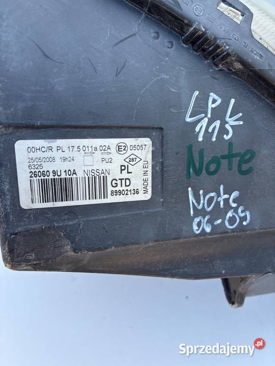 Nissan Note 0609 89902136 26060 9U 10A LAMPA wielkopolskie Słowikowo