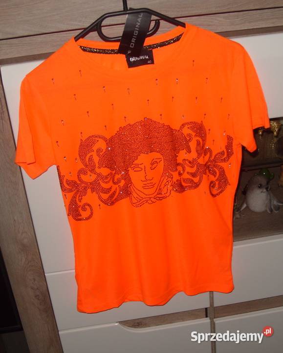 Neonowy pomarańcz bluzeczka T SHIRT z twarzą Bluzki i koszule Rawicz sprzedam