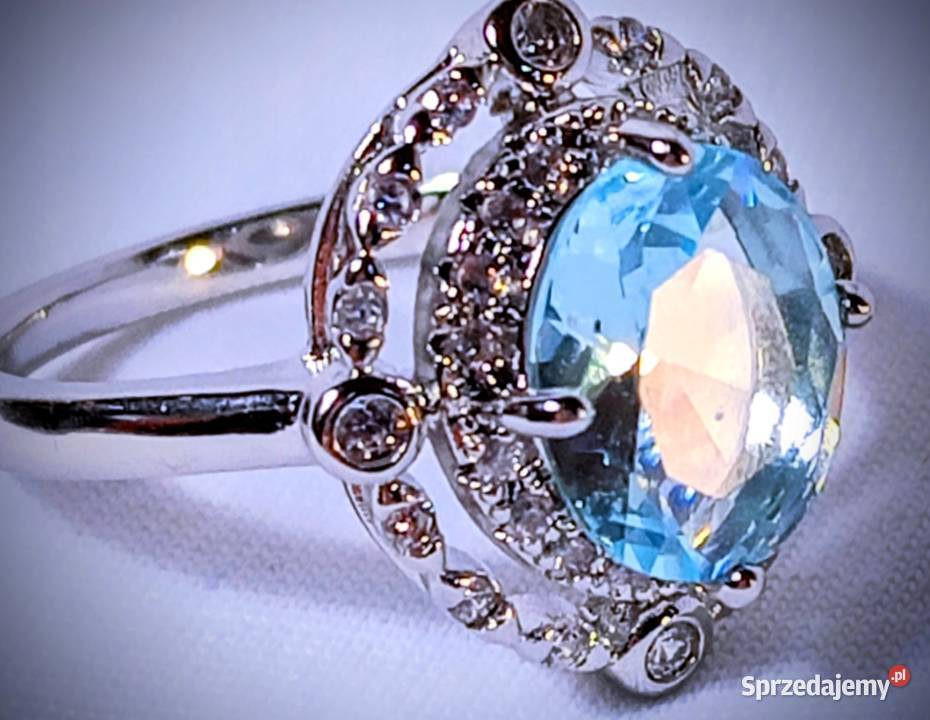 Wyprzedaż Stylowy Piękny Pierścionek z Błękitnym Poraj