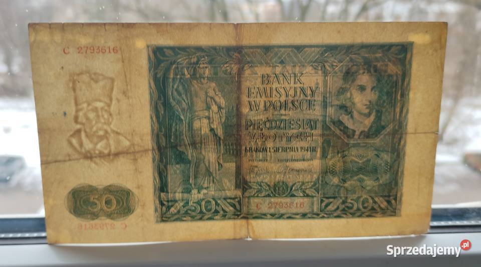 Banknot GG 50 złotych 1941 Seria C Ładny Numizmatyka Pruszków