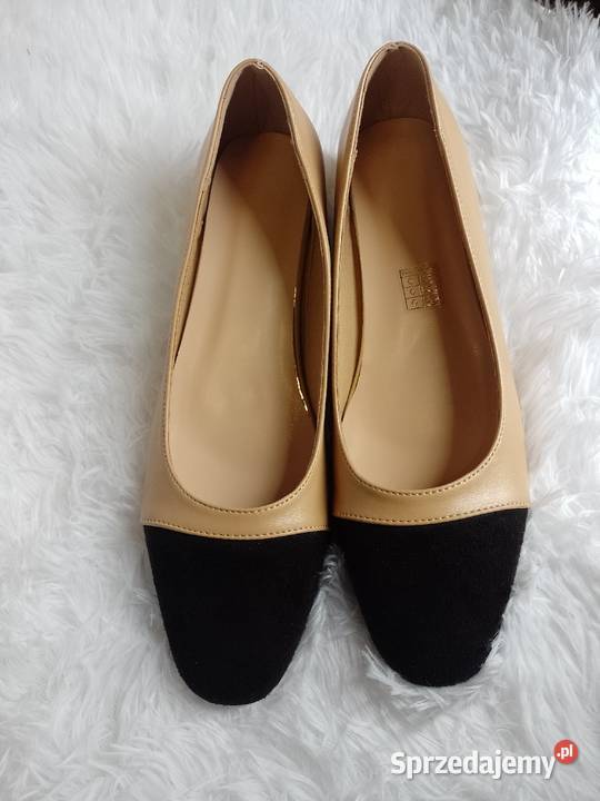 3940 Beżowo czarne niskie czółenka wieczorowe 25cm Moda i Styl sprzedam
