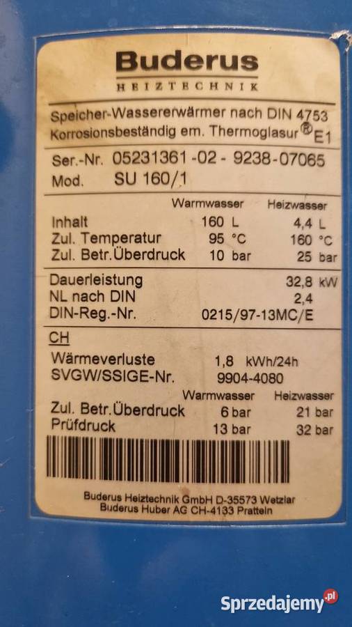 Zbiornik cwu 160l Buderus SU160 Piotrków Trybunalski
