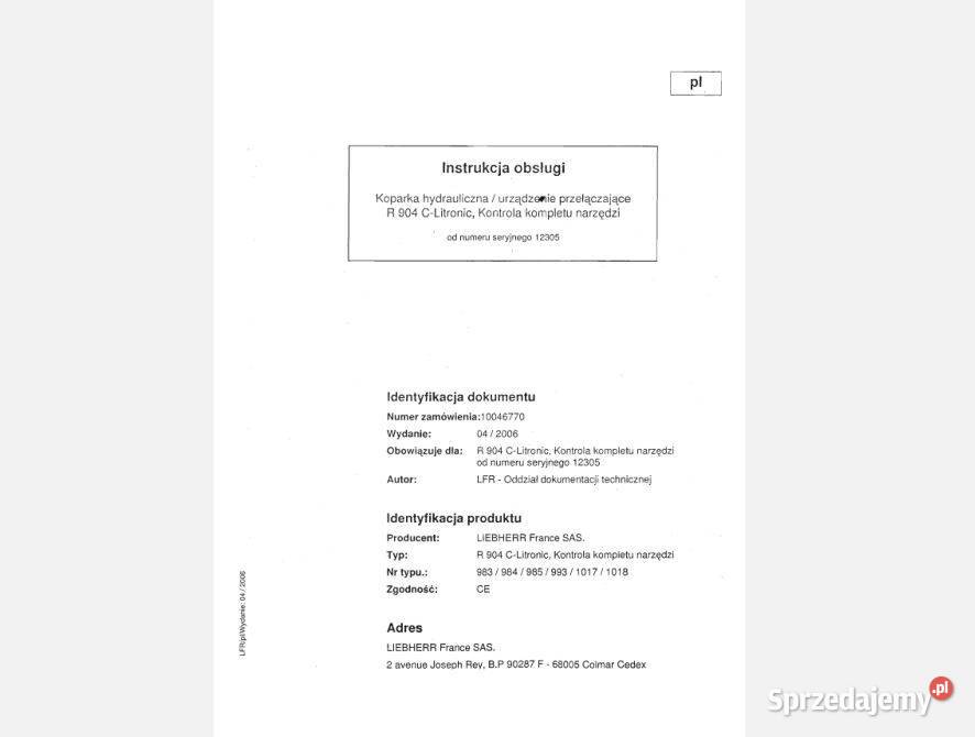 Liebherr R904C Litronic instrukcja obsługi DTR Poradniki, albumy i reportaże sprzedam