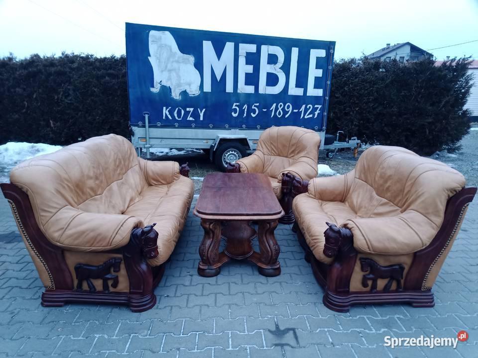 Komplet z Rzeźbami Głów Konia 321 i Ława KLER śląskie Kozy