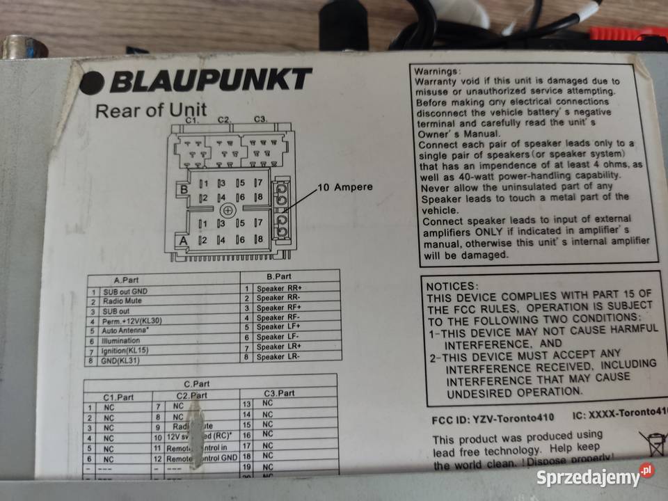 Radio Samochodowe Blaupunkt Toronto 410 BT Rzeszów sprzedam