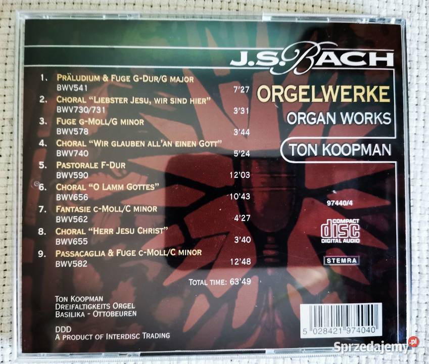 J S BACH muzyka organowa 6 CD Ząbki