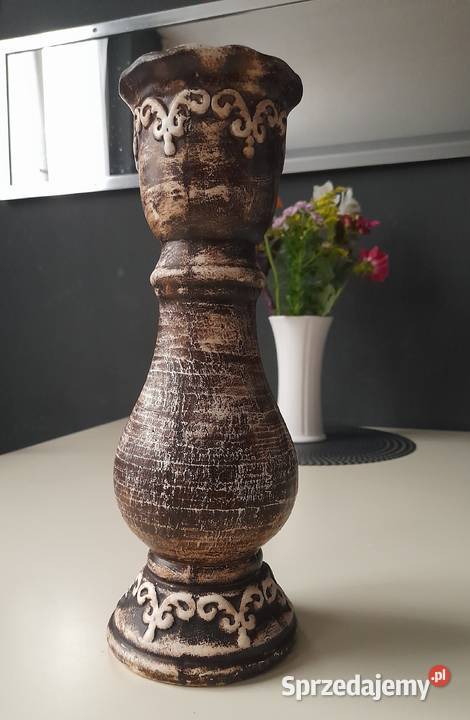 Ceramiczny kolumnowy świecznik vintage wielkopolskie Koło