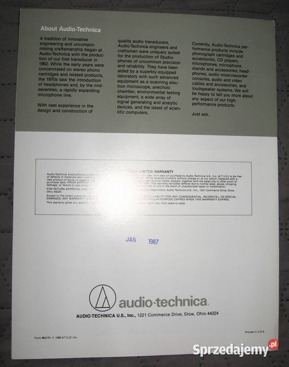 AudioTechnica Studiophones catalog brochure Kępice