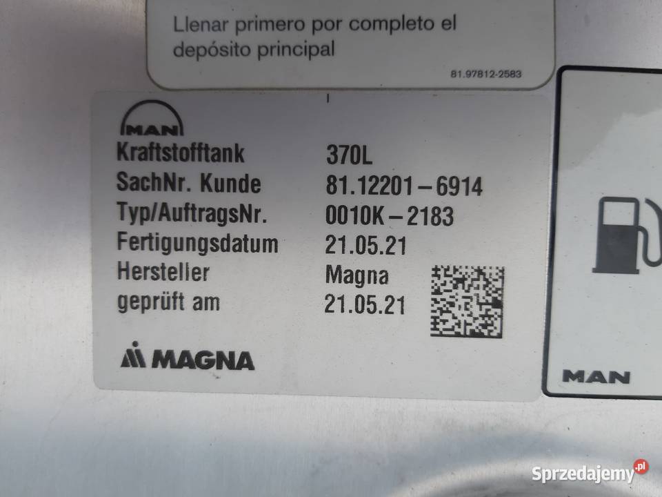 MAN TG3 TGX TGS TGA ZBIORNIK PALIWA 370L NOWY Bieleń