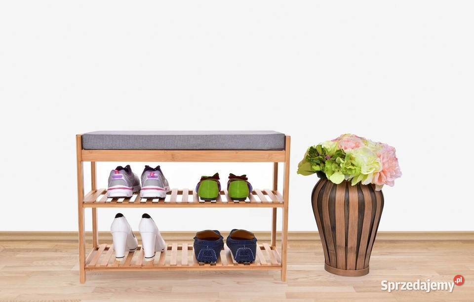 BAMBUSOWA PÓŁKA NA BUTY ŁAWKA z tapicerowanym Warszawa