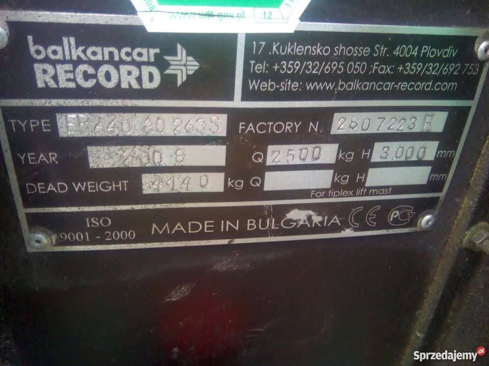 Wózek widłowy Balkancar Record 2008 plus Wózki widłowe Warszawa