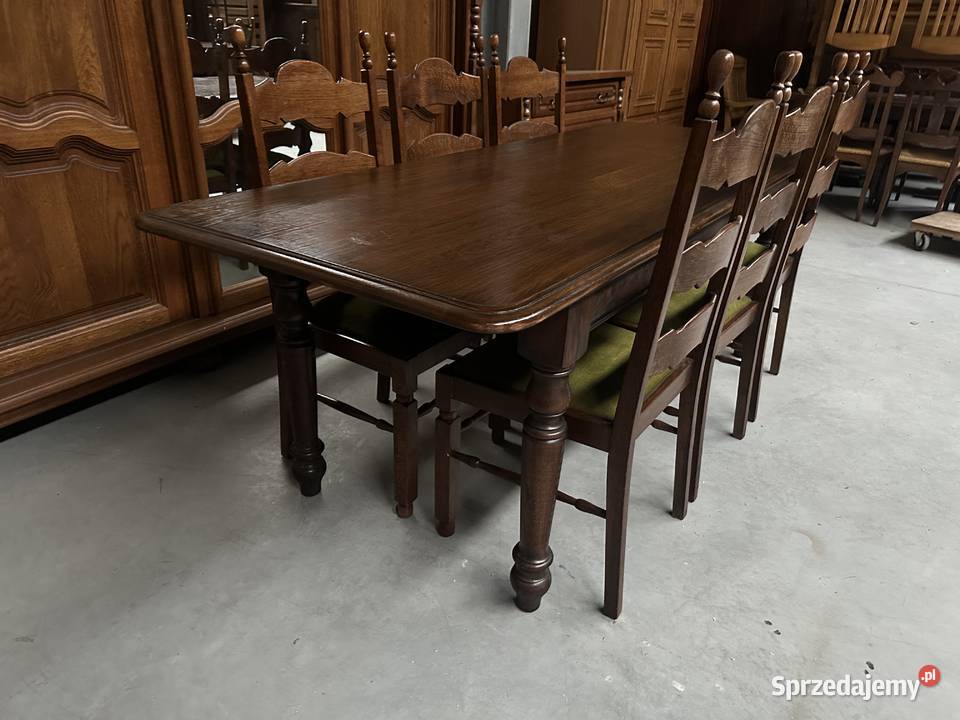 Masywny dębowy stół 100 lite drewno 6 krzeseł Sławoszewek