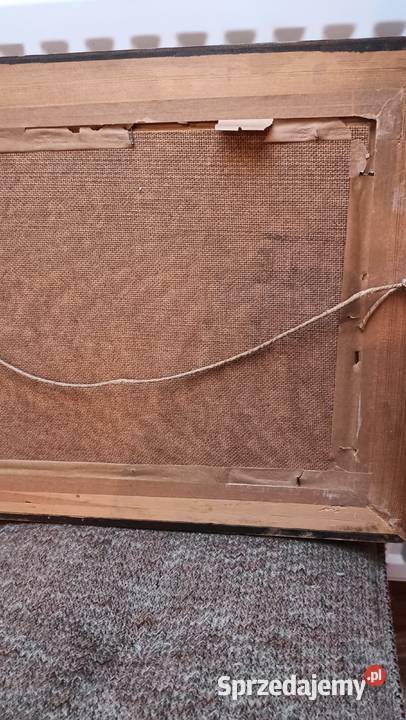 Stary oprawiony obraz na dykcie Przystań Zamość