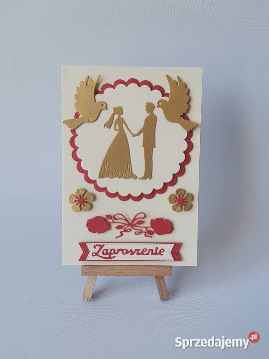 ZAPROSZENIA ŚLUB PARA MŁODA ŁĄCZONA Z GOŁĘBIAMI Rękodzieło Poznań